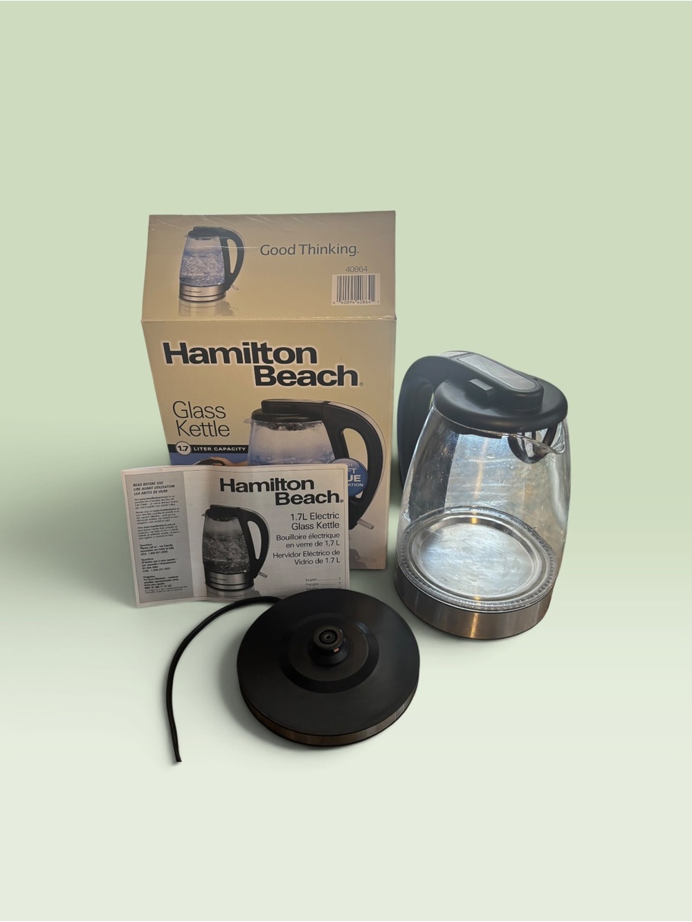 Hamilton Beach Kettle Glass Electric Kettle 1.7L Black Tested And Works.